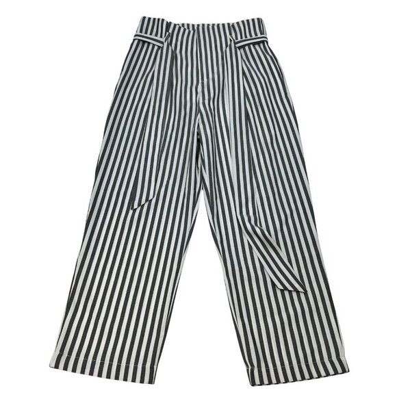 Venti6 Womens Paper Bag Striped Ankle Pants Belted Gray/White Size Medium - Picture 1 of 9